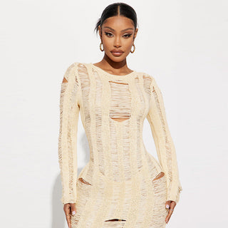 sexy hollow ripped long sleeved dress