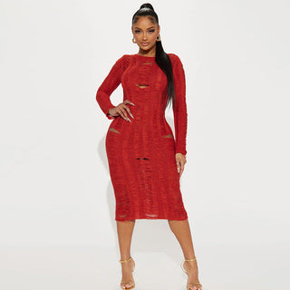 sexy hollow ripped long sleeved dress