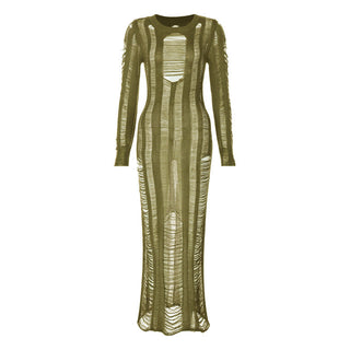 sexy hollow ripped long sleeved dress