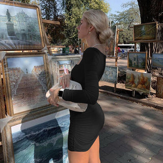 Long sleeved pleated dress