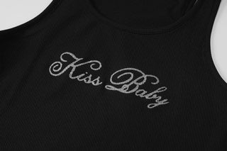 Letter Embroidery Slim Small Vest Top