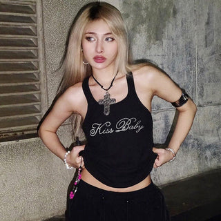 Letter Embroidery Slim Small Vest Top