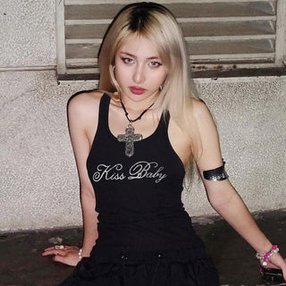 Letter Embroidery Slim Small Vest Top