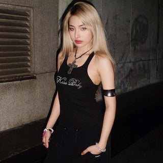 Letter Embroidery Slim Small Vest Top