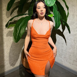 sexy backless strap tie slim dress