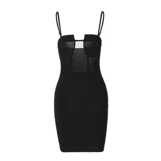 Slim thin suspenders exposed back dress
