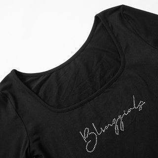 low neck letter black top