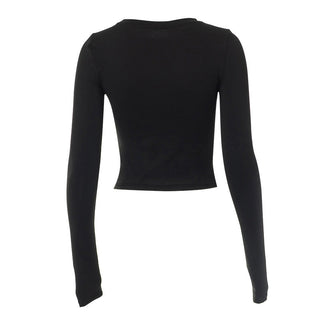 round neck long sleeved printing navel casual top