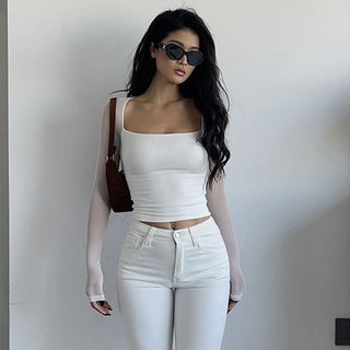 minimalist gauze square neck top