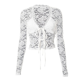 white lace hollow lace off tops