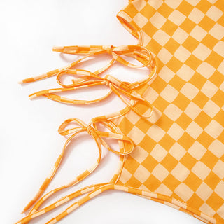 Irregular yellow plaid side belt top