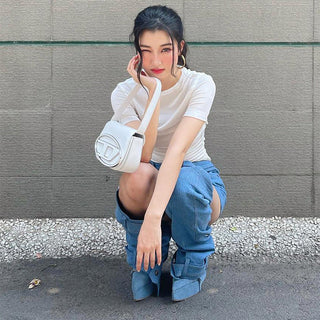 sweet pure color round neck top