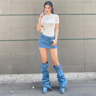 sweet pure color round neck top