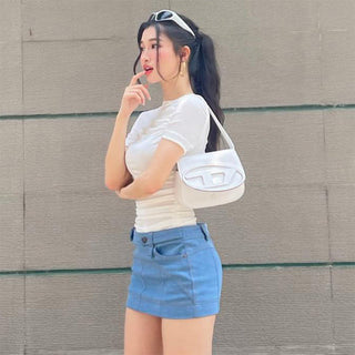 sweet pure color round neck top