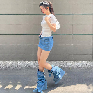 sweet pure color round neck top