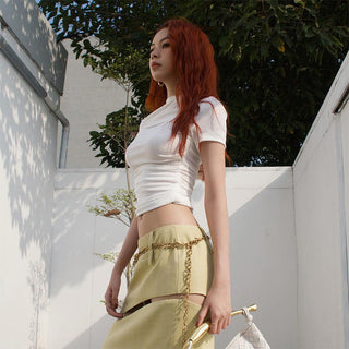 sweet pure color round neck top