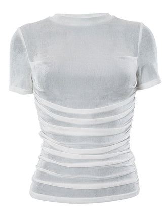 sweet pure color round neck top