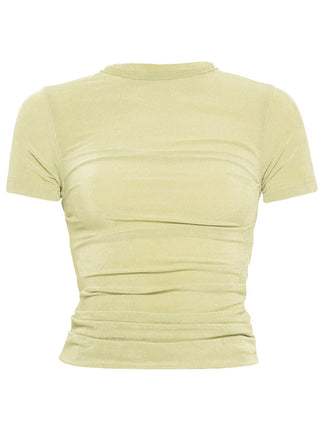 sweet pure color round neck top