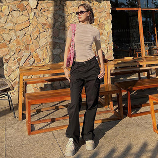 sweet pure color round neck top