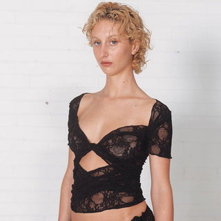 lace strap black square neck top