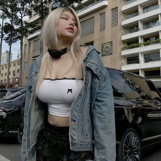 bow  lace short tube top