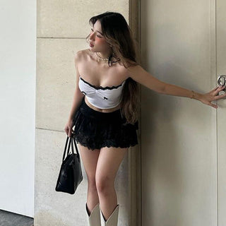 bow  lace short tube top