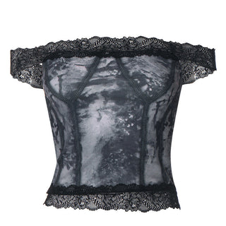 Hot girl lace stitching short top
