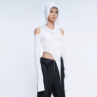 solid hooded long sleeved + short skirt suits