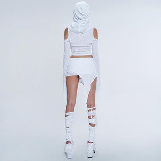 solid hooded long sleeved + short skirt suits