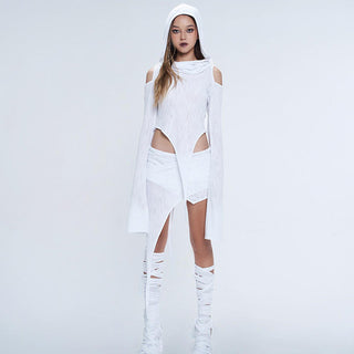 solid hooded long sleeved + short skirt suits