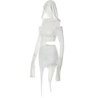 solid hooded long sleeved + short skirt suits