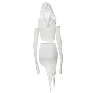 solid hooded long sleeved + short skirt suits