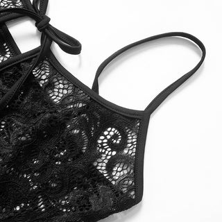 Lace up see through lace backless cami top