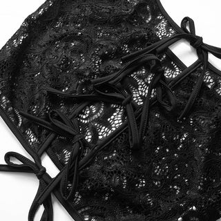 Lace up see through lace backless cami top