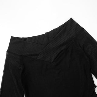 irregular collar long sleeve mesh stitch top