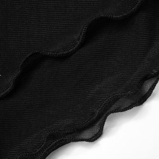 irregular collar long sleeve mesh stitch top