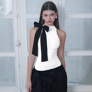 Bow round neck sleeveless top