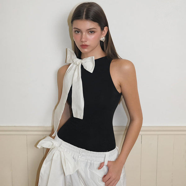 Bow round neck sleeveless top