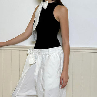 Bow round neck sleeveless top