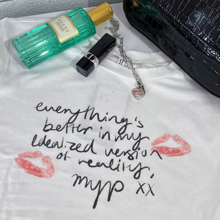 letters Lip kiss round neck short sleeved T -shirt