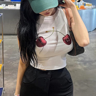 Y2K cherry ring printed slim top