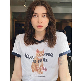 round necked short-sleeved cat top