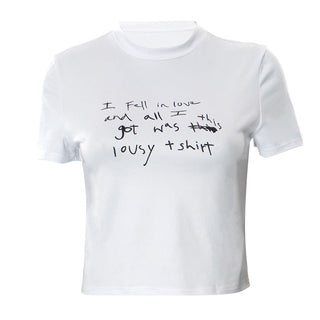 letters print round short sleeved top