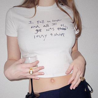 letters print round short sleeved top