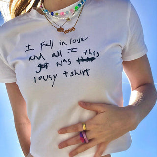 letters print round short sleeved top