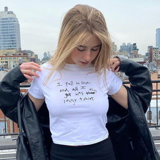 letters print round short sleeved top