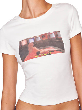 round neck figure letter print top