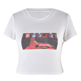 round neck figure letter print top