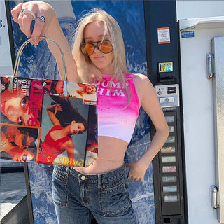 Pink Dyeing Letter Club High waisted top