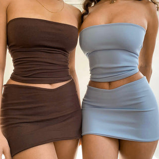 Casual slim tube top + skirt set